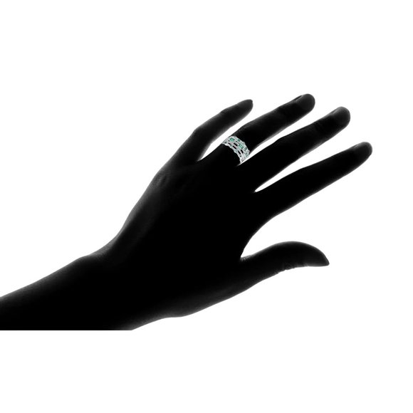 💍925 STERLING SILVER GREEN ROUND RECTANGLE CZ DOUBLE LAYER DAINTY RING, L408 - Picture 2 of 4